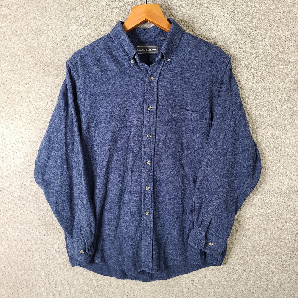 David‎ Taylor Shirt Mens LT Blue Button Down Flannel Cotton Long Sleeve Casual